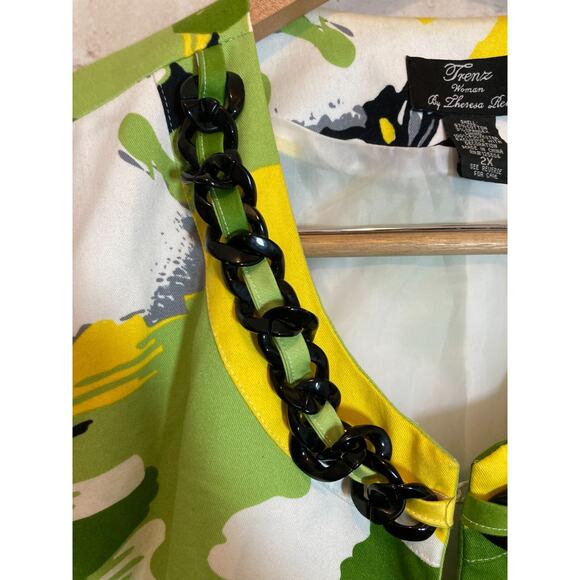 Trenz by Theresa Renz Blazer Jacket Womens 2X Yellow & Green Open Front Floral - Picture 2 of 12